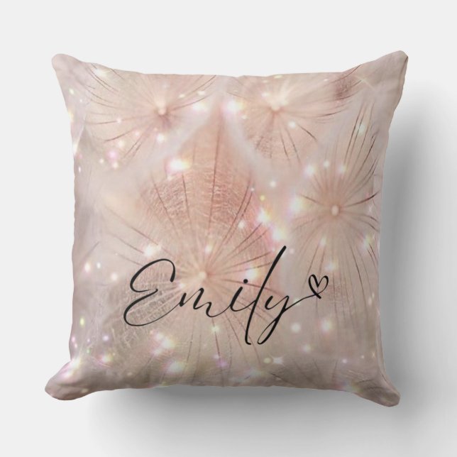 Custom Name Dandelion Sparkle Throw Pillow (Front)