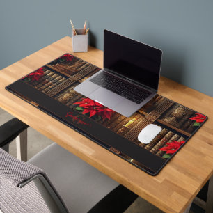 Custom Name Dark Academia Poinsettia Bookshelf Desk Mat