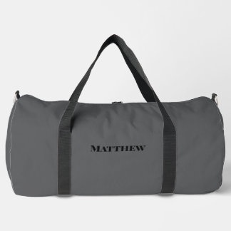 Custom Name Dark Grey Black Duffle Gym Bag