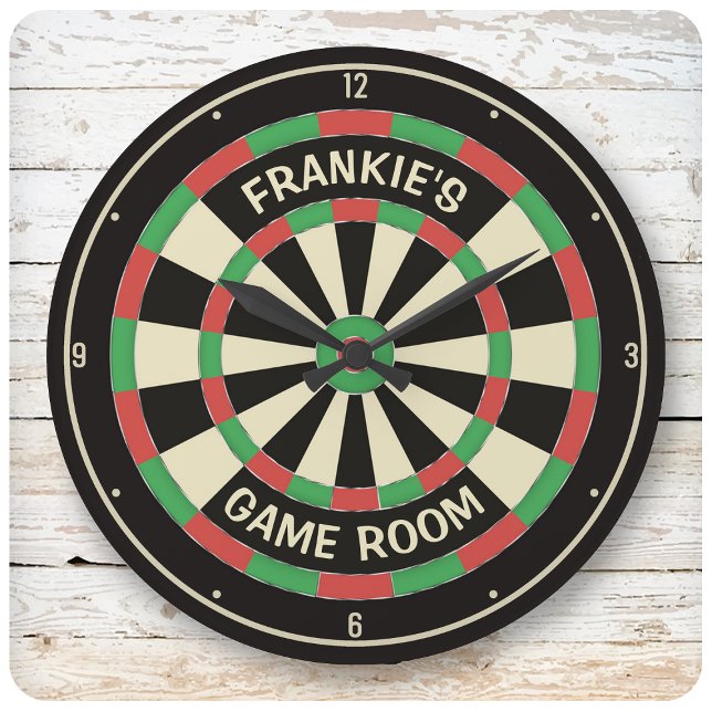 Custom NAME Dart Board Game Room Man Cave Darts Large Clock (Creator Uploaded)
