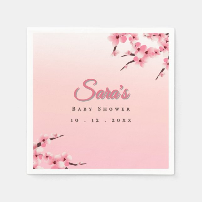 Custom Name & Date Cherry Blossom Baby Shower Napkin (Front)