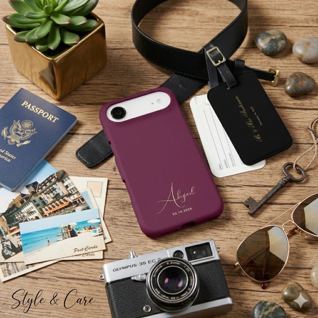 Custom Name Date Elegant Stylish Burgundy (Custom Name Date Elegant Stylish Burgundy iPhone 17 Air Case)