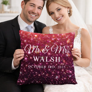  Custom Name & Date Galaxy Glitter Design Cushion