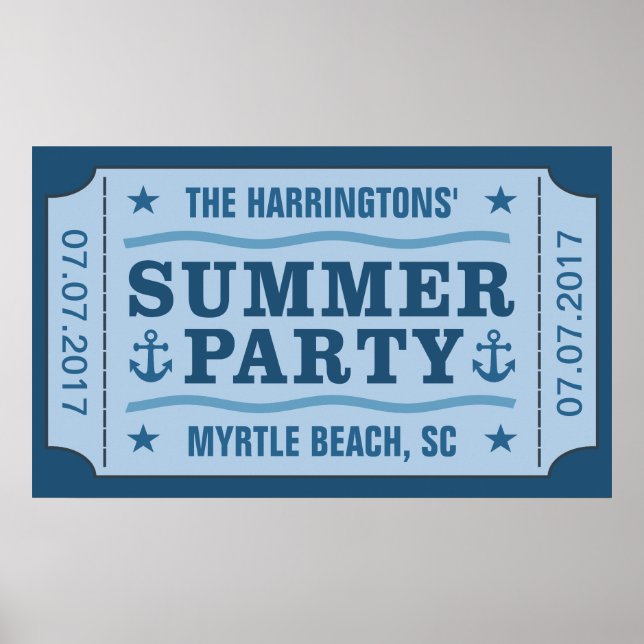 Custom name, date & location “Party Ticket” poster (Front)