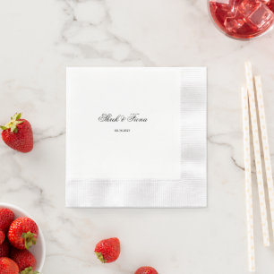 Custom Name Date Pattern Stylish Modern White Napkin