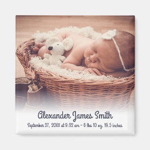 Custom Name Date Photo Baby Boy Birth Announcement Magnet
