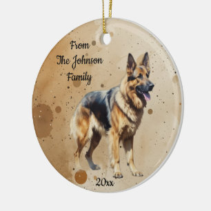 Custom Name, Dated Christmas German Shepherd Ceramic Tree Decoration