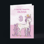 Custom Name Daughter 3rd Birthday Pink Horse Card<br><div class="desc">This pretty card will bring an ooh and ahh to your daughter on her 3rd birthday as she sees this pink and white pony wearing a crown with a touch of golden looking sparkle on her mane, tail and crown. Sweet card to wish your daughter happy 3rd birthday! Persoanlize this...</div>