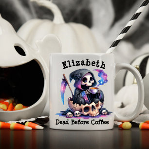 Custom Name Dead Before Coffee Funny Halloween Mug