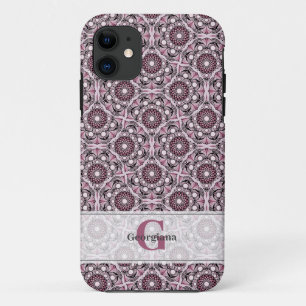 Custom Name Deco Dusky Rose Cherry Blossom Mandala iPhone 11 Case
