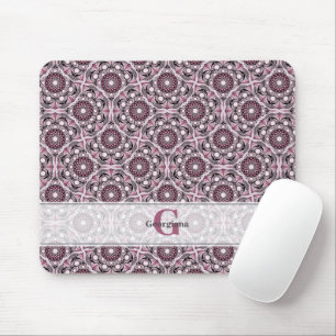 Custom Name Deco Dusky Rose Cherry Blossom Mandala Mouse Mat