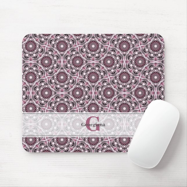 Custom Name Deco Dusky Rose Cherry Blossom Mandala Mouse Mat (With Mouse)