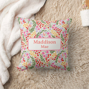 Custom Name Decor Colorful Floral Nursery Art Cushion