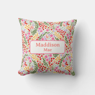 Custom Name Decor Colorful Floral Nursery Art Cushion