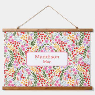 Custom Name Decor Colourful Floral Nursery Art Hanging Tapestry