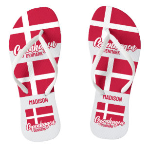 Custom Name Denmark Flag Flip Flops