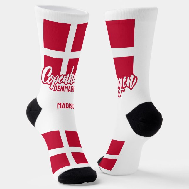 Custom Name Denmark Flag Socks (Angled)