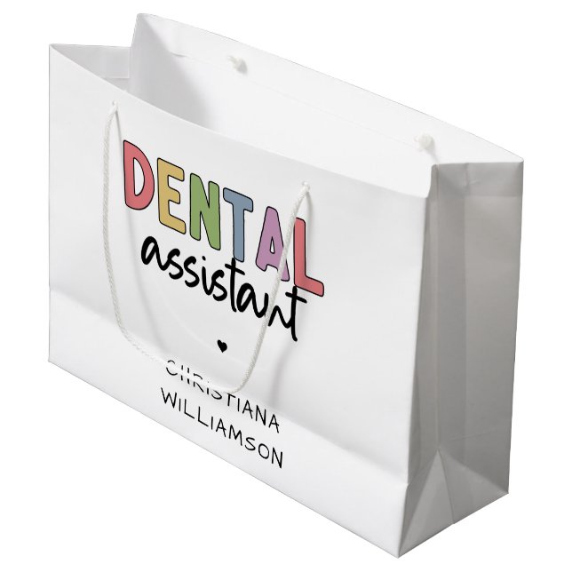 Custom Name Dental Assistant Gift Large Gift Bag (Front Angled)