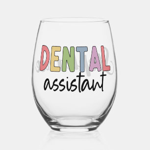 Custom Name Dental Assistant Gift Stemless Wine Glass