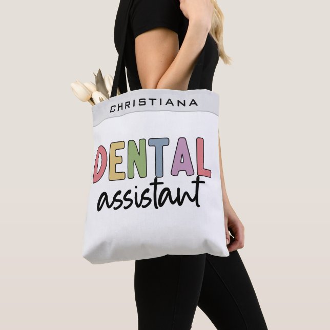 Custom Name Dental Assistant Tote Bag (Close Up)