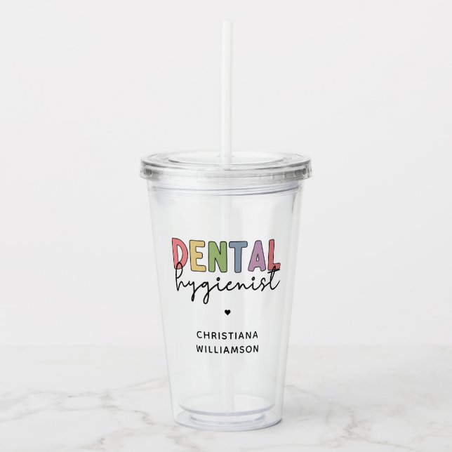 Custom Name Dental Hygienist RDH Gifts Acrylic Tumbler (Front)