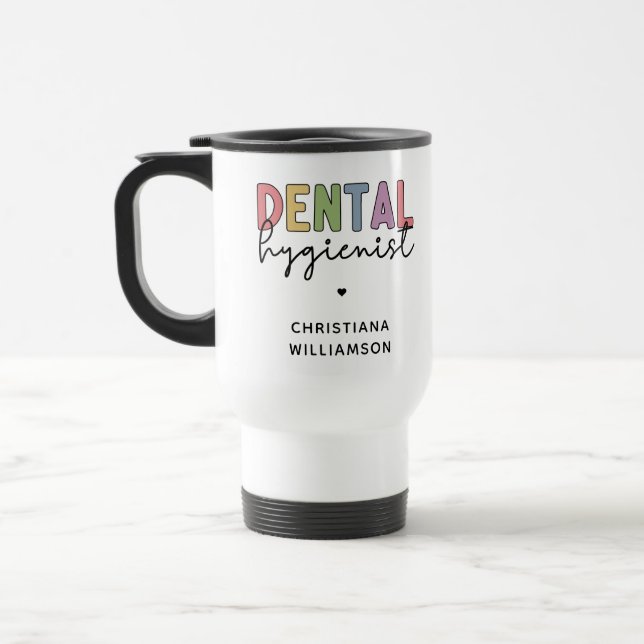Custom Name Dental Hygienist RDH Gifts Travel Mug (Left)