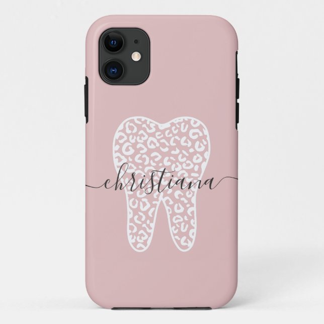 Custom Name Dental Leopard Print Tooth Case-Mate iPhone Case (Back)