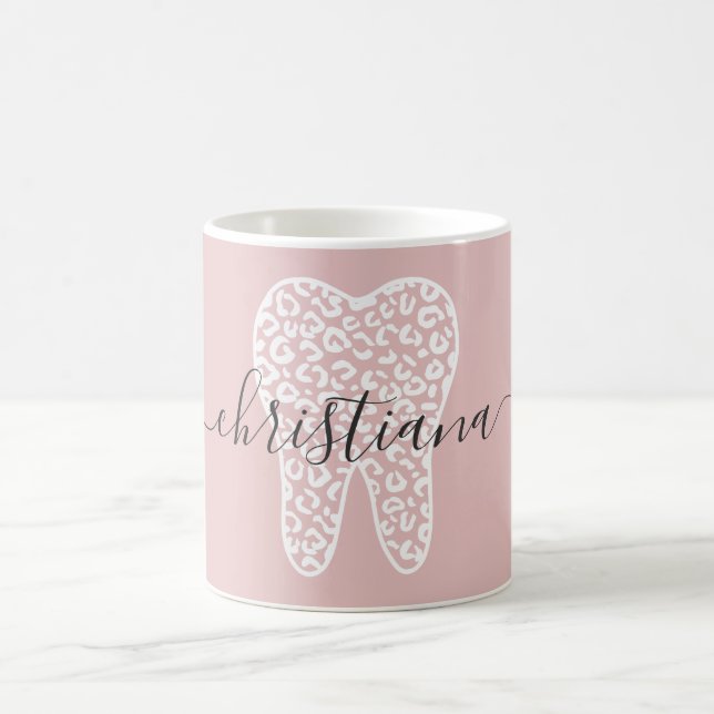 Custom Name Dental Leopard Print Tooth Coffee Mug (Center)