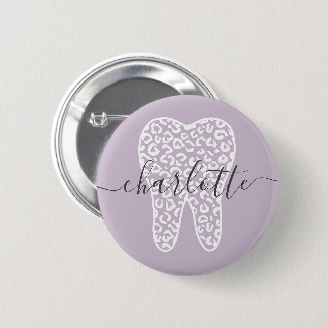 Custom Name Dental Leopard Print Tooth Gift 6 Cm Round Badge (Front & Back)