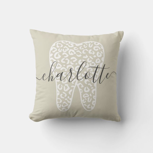 Custom Name Dental Leopard Print Tooth Gift Cushion (Front)