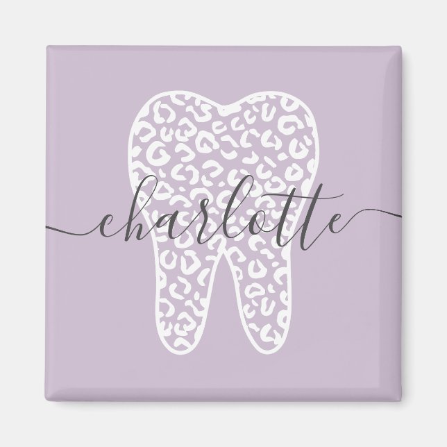 Custom Name Dental Leopard Print Tooth Gift Magnet (Front)