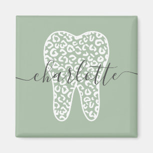 Custom Name Dental Leopard Print Tooth Gift Magnet
