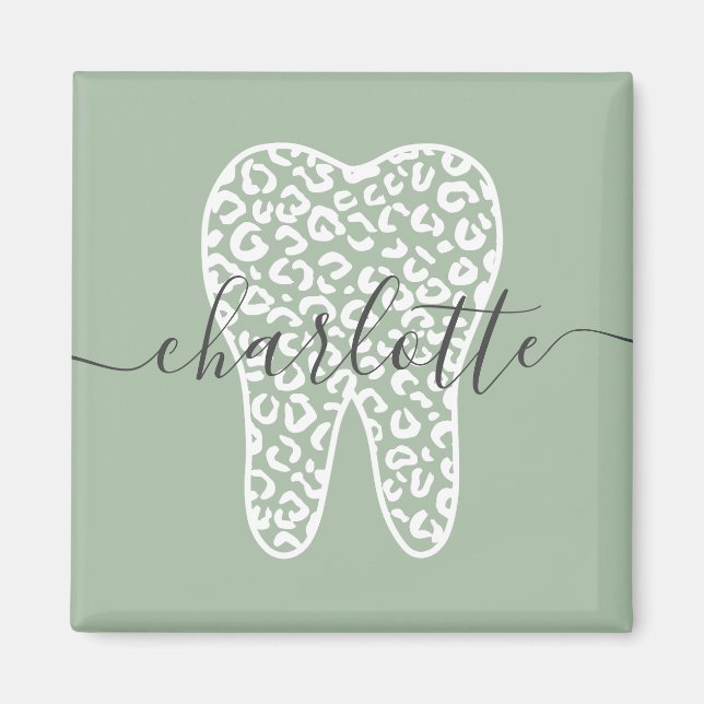 Custom Name Dental Leopard Print Tooth Gift Magnet (Front)