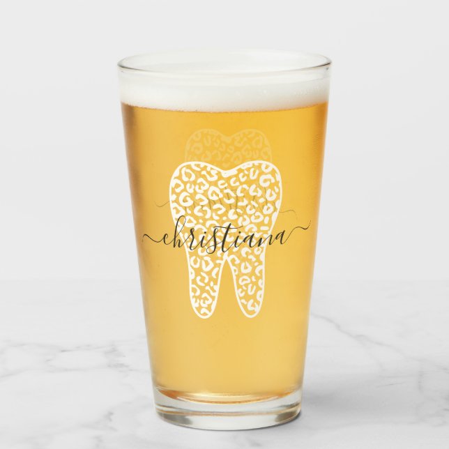 Custom Name Dental Leopard Print Tooth Glass (Front Filled)