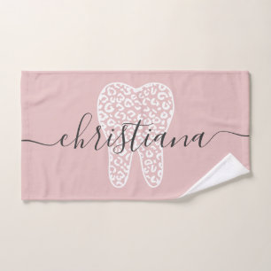 Custom Name Dental Leopard Print Tooth Hand Towel