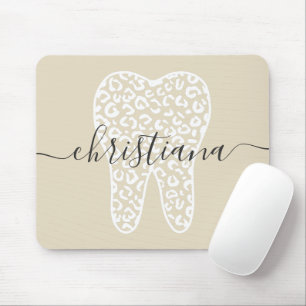 Custom Name Dental Leopard Print Tooth Mouse Mat