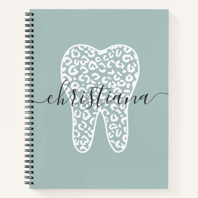 Custom Name Dental Leopard Print Tooth Notebook (Front)
