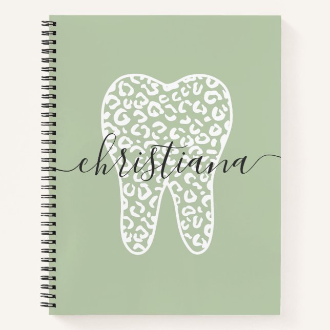 Custom Name Dental Leopard Print Tooth Notebook (Front)