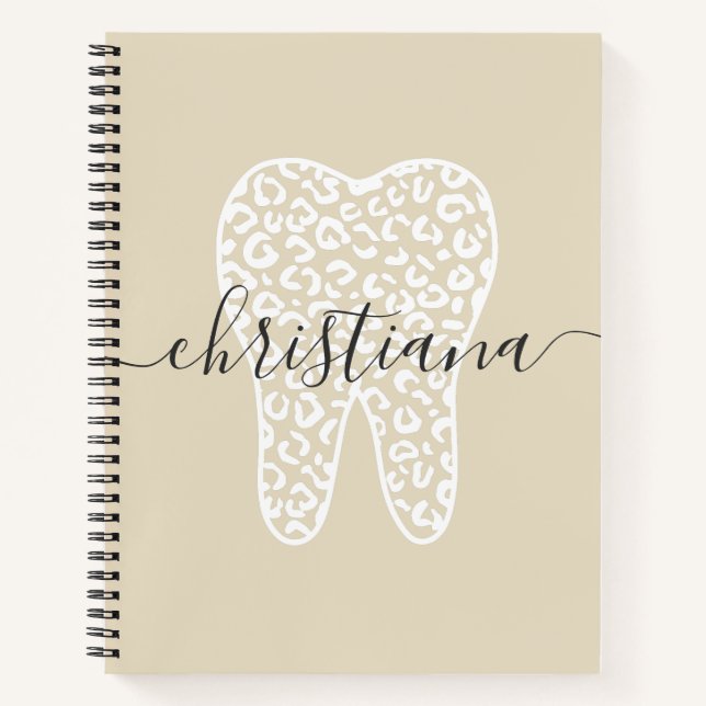 Custom Name Dental Leopard Print Tooth Notebook (Front)