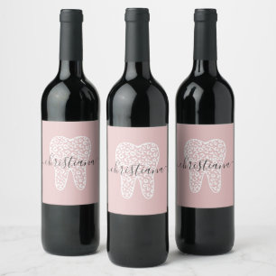 Custom Name Dental Leopard Print Tooth Wine Label