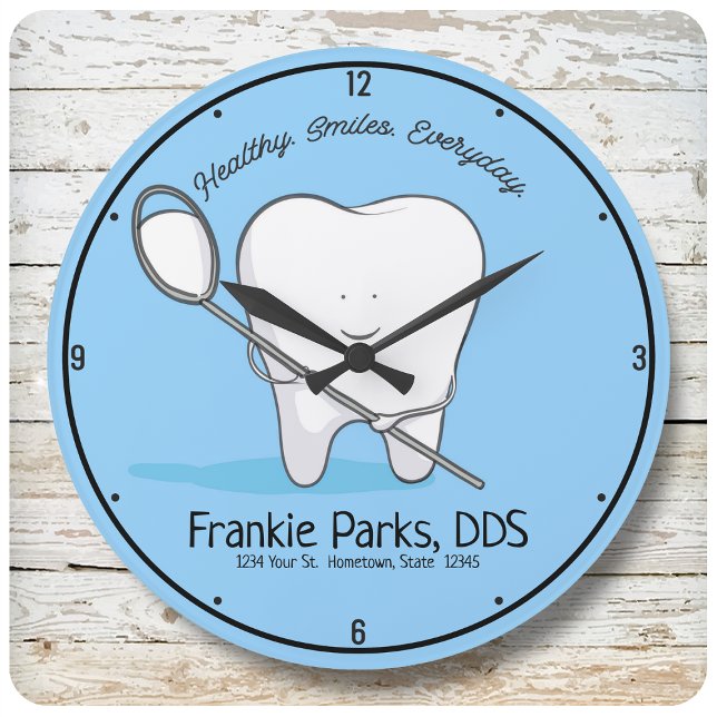 Custom NAME Dentist Office Tooth Healthy Smile Large Clock (Creator Uploaded)