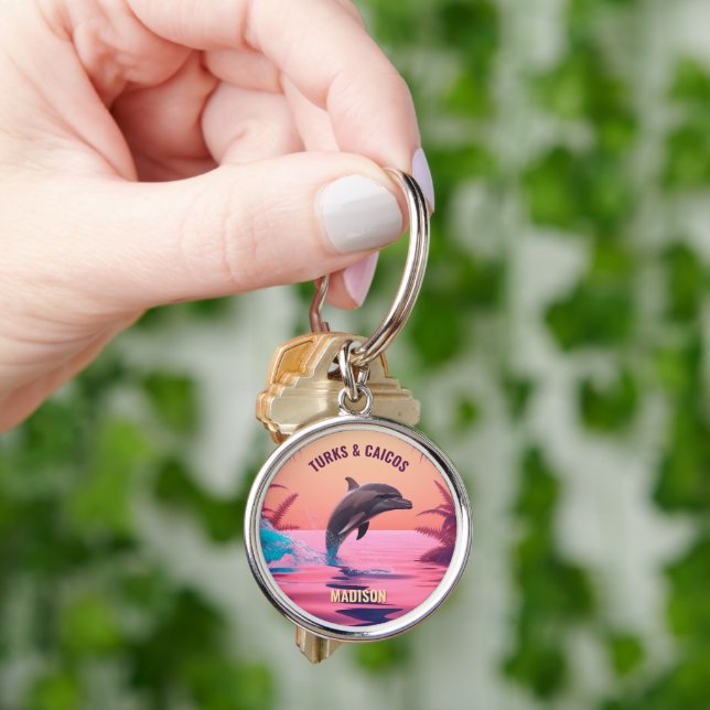 Custom Name & Destination Dolphin Key Ring (Hand)