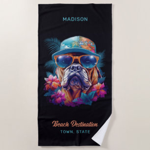 Custom Name & Destination Tropical Vacation Dog Beach Towel