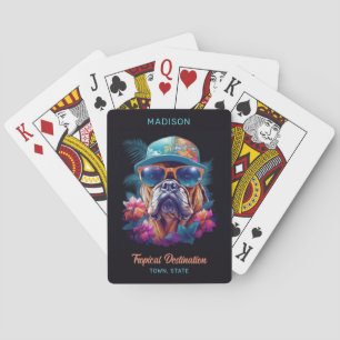 Custom Name & Destination Tropical Vacation Dog Playing Cards