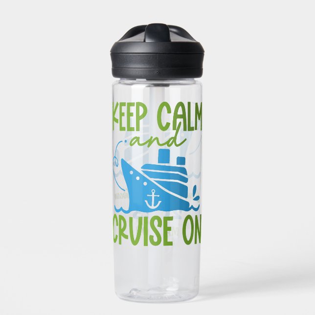 Custom Name, Destination & Year Cruise Keep Calm Water Bottle (Front)