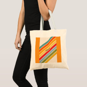 Custom Name Diagonal Color Lines Tote Bag