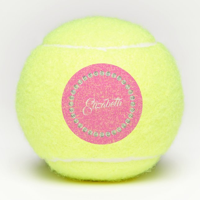 Custom Name Diamond Illustration Pink Background Tennis Balls (Front)