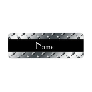Custom name diamond plate steel black stripe