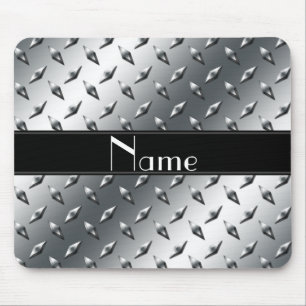 Custom name diamond plate steel black stripe mouse mat