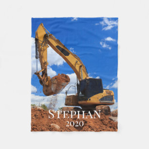 Custom Name Digging Tractor Fleece Blanket